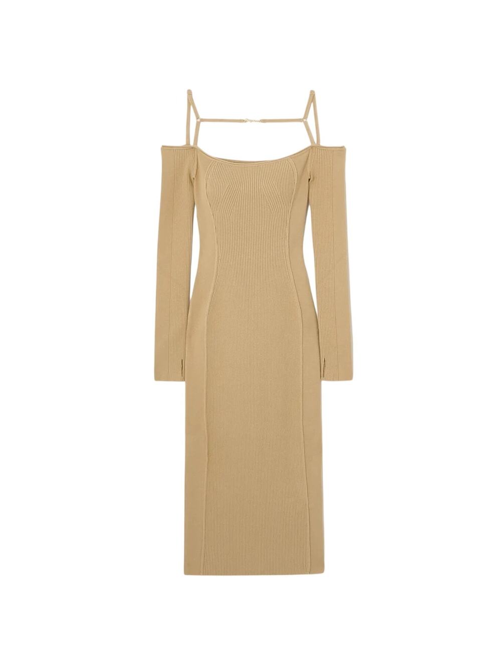 Jacquemus Embellished Ribbed Knit Sand Sierra Midi Dress Size FR 32 / US 0